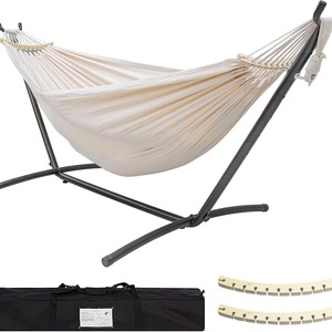 <span class=keywords><strong>Hamaca</strong></span> Doble de Lona Blanca con Marco de Hierro Anti-caída, Varillas de Madera y Bolsa de Tela, Empaquetada Individualmente - Product Image 1