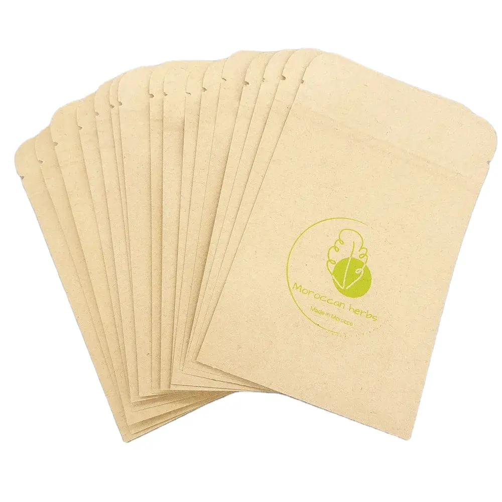 low moq 3 side seal bag kraft paper custom biodegradable empty tea sachet three side heat seal tea coffee packaging bag