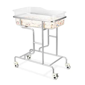 Adjustable Movable Hospital ABS single bunk Baby Bedding Crib stainless steel frame Cot