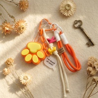 Porte-clés Patte de Chat Orange Kawaii, Breloque de Sac, Fermoir Cœur, Cordon Tressé, Pendentif Empreinte Animale 3D, Accessoires Cadeau Personnalisés