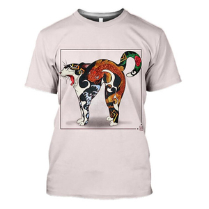Camiseta de Alta Calidad con Estampado de Cultura Japonesa, Diseño Vintage de Gato, Camiseta Básica de Moda con Cuello Redondo de Poliéster, Venta al Por Mayor - Product Image 4