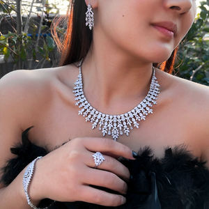 Conjunto de Joyería de Bisutería para Fiesta de Bodas, Estilo Árabe, con Circonitas Cúbicas en Forma de Borla, Color Oro Blanco, para Novia, Dubái - Product Image 4