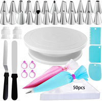 Kuchendekorations-Set mit Drehbarem Ständer, Edelstahl-Spritztüllen, Glasurspachteln, Schabern, Spritzbeuteln und Backzubehör