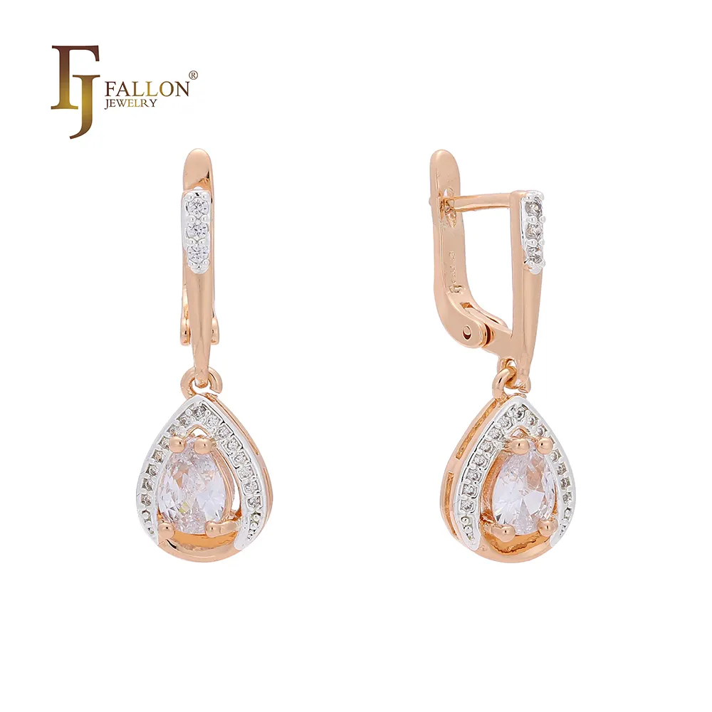 F92201617 FJ Fallon gioielli di moda orecchini solitario a goccia Halo placcati In oro rosa 585 due toni a base di ottone