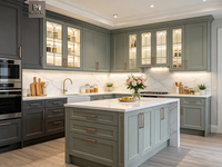 Meuble d'îlot de cuisine en L sur mesure, en bois massif, style Shaker bleu, ensemble d'armoires de cuisine pour villa et appartement, avec placard de rangement