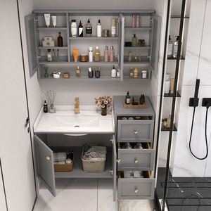 Meuble de salle de bain intelligent moderne en bois massif, combinaison simple de lavabo haut et bas, lavabo intelligent - Product Image 4