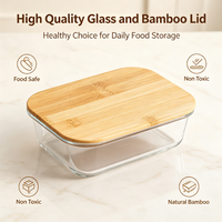 Boîte à lunch en verre hermétique de 640 ml avec couvercle en bambou, compatible micro-ondes et lave-vaisselle, récipient de stockage alimentaire, réfrigérateur, conservation des aliments