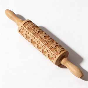 Rouleau à pâtisserie en bois pour enfants, motif <span class=keywords><strong>pain</strong></span> <span class=keywords><strong>d</strong></span>'épices, mini rouleau à pâtisserie gaufré, pour pâtisserie et raviolis - Product Image 1