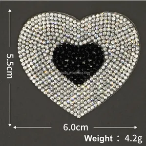 Toptan DIY Bling Rhinestone kalp yama T-shirt çanta için kristal suni elmaslı yama kalp Glitter demir on Jean yamalar