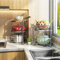 Étagère de rangement de cuisine multi-niveaux en acier inoxydable, support pliable à trois niveaux pour casseroles et vaisselle, organisateur d'ustensiles de cuisine
