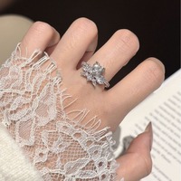 Bague ouverte en moissanite, argent sterling 925, solitaire, ajustable, style statement