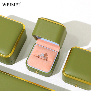 WEIMEI Custom Logo Luxury Olive Green PU Leather Pink Interior Gold Metal Trim <b>Ring</b> Necklace Bracelet Jewelry Packaging <b>Box</b> - Product Image 4
