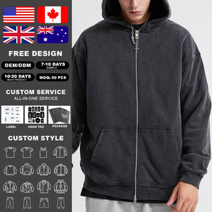 Sudadera con capucha personalizada para hombre, estilo vintage, con cremallera, desgastada y con efecto deshilachado, de felpa francesa. - Product Image 2