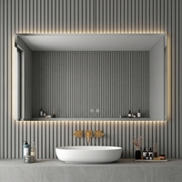 Espejo de Baño LED Rectangular Moderno y Elegante con Luz Superior e Inferior, Control Táctil, Montado en la Pared, Antivaho