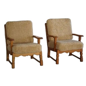 Poltrona da Soggiorno in Pelle di Pecora a Prezzo di Fabbrica, Poltrona Lounge in Stile Mid-Century Danese in Quercia e Lana d'Agnello - Product Image 1