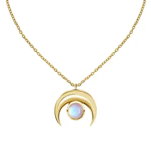 Gold jewelry wholesale 925 sterling silver 18k gold plated moonstone necklace crescent moon pendant Necklace for women