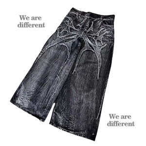 Высококачественные мужские черные мотоциклетные джинсы свободного кроя с вышивкой и эффектом потертости в стиле хип-хоп Y2K, низкий MOQ - Product Image 1