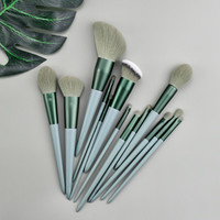 Ensemble de 13 pinceaux de maquillage, pinceaux synthétiques de qualité supérieure, vert, fond de teint, estompage, blush, poudre pour le visage, kit de pinceaux de maquillage