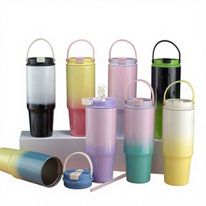 Large Capacity Gradient Color Stainless Steel Vacuum <b>Thermos</b> Cup Hand Grip 6-12 Hours Thermal Insulation Portable for Travel Car - Product Image 2