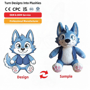 Fabricant de jouets en peluche personnalisés, faible MOQ, loup à gilet rayé de dessin animé, poupée en peluche personnalisée de personnages d'anime, jouet en peluche avec <span class=keywords><strong>logo</strong></span> personnalisé - Product Image 1
