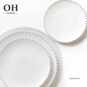 New Arrival Bone China Plate Set with White Beads Rim Porcelain Chargers <strong>Tray</strong> for Wedding &amp; Event Decor <strong>Ceramic</strong> Dinnerware Set - Product Image 6