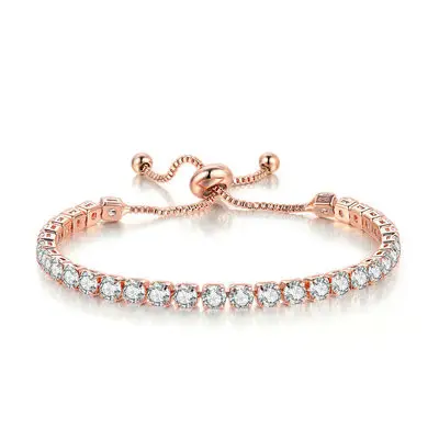 Europese En Amerikaanse Mode-sieraden 4Mm Ronde Zirkoon Enkele Rij Volledige Diamond Verstelbare Koperen Crystal Tennis Chain Armband