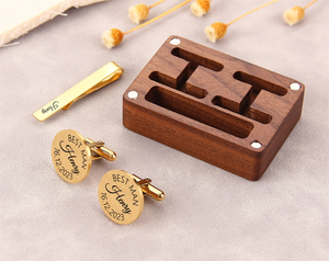 Gemelos <span class=keywords><strong>de</strong></span> madera <span class=keywords><strong>de</strong></span> nogal rústico personalizados, organizador <span class=keywords><strong>de</strong></span> <span class=keywords><strong>almacenamiento</strong></span>, joyero <span class=keywords><strong>de</strong></span> madera pulida personalizado para gemelos y clips <span class=keywords><strong>de</strong></span> corbata - Product Image 5