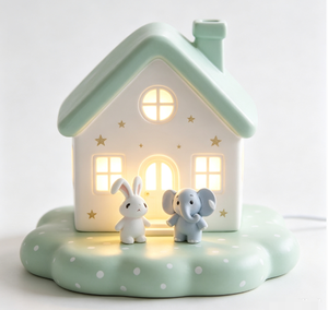 ไฟกลางคืนเรซิ่นรูปบ้านนางฟ้าพร้อมกระต่ายและช้าง - Product Image 1