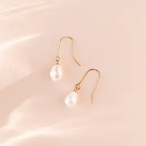DE1452 custom 8mm gioielli in argento sterling perla barocca d'acqua dolce orecchini di perle coltivate da donna