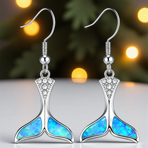 Cute <strong>Fish</strong> Tail Pendant Drop <strong>Earring</strong> Blue Fire Opal Stone Mermaid Dangle <strong>Earrings</strong> for Women Vintage <strong>Silver</strong> Color Wedding Jewelry - Product Image 4