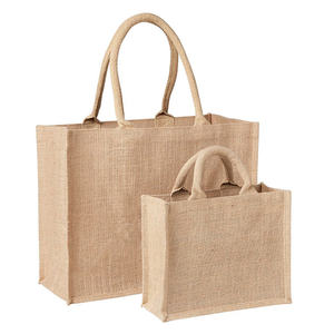 Sac fourre-tout en jute naturel réutilisable personnalisable, emballage cadeau cosmétique, pochette à cordon avec poignée pour le shopping - Product Image 4