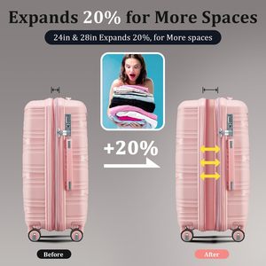 Ensembles de bagages de voyage en PP rigide, coque rose côtelée, prêts pour l'audit d'usine, fabricant, poignée de transport, assortiment en stock - Product Image 4
