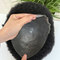 Système de remplacement capillaire en cheveux humains bouclés afro, avec base en PU et dentelle, 2mm, noir de jais, cheveux vierges, toupet pour hommes