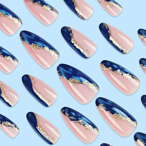 <span class=keywords><strong>Uñas</strong></span> Postizas de Alta Gama en <span class=keywords><strong>Rosa</strong></span> <span class=keywords><strong>y</strong></span> <span class=keywords><strong>Azul</strong></span> con Diseño de Bloques de <span class=keywords><strong>Color</strong></span> en Forma de Lágrima, Adhesivos para <span class=keywords><strong>Uñas</strong></span> Populares con Lámina Dorada, <span class=keywords><strong>Uñas</strong></span> Dulces <span class=keywords><strong>y</strong></span> Modernas - Product Image 3