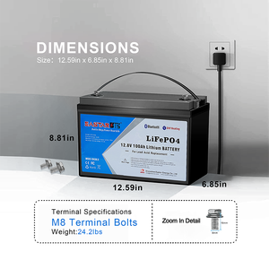 بطارية ليثيوم أيون قابلة لإعادة الشحن 12.8 فولت 100 أمبير في الساعة، حزمة بطاريات LiFePO4 للأنظمة الشمسية، مناسبة للمركبات الترفيهية والسيارات الكهربائية والدراجات والقوارب - Product Image 4