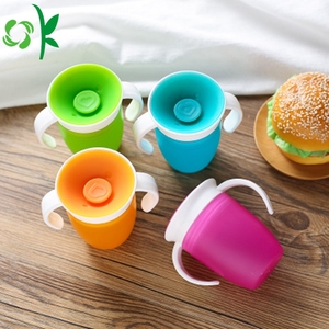 OKSILICONE ขายดีที่สุดน่ารัก BPA- ฟรีการเรียนรู้ทารกรั่วซึมทารกถ้วยดื่มพลาสติกพร้อมขวดจับ - Product Image 1