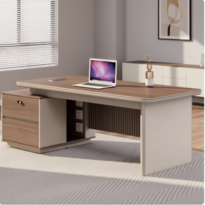 Escritorio de Oficina Moderno con Pedestal de Madera y Gabinete de Almacenamiento para Uso en Oficina en Casa, Diseño Minimalista, Estación de Trabajo Ejecutiva Independiente - Product Image 6