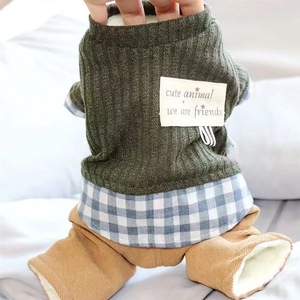 Dog Four Legged Clothes Autumn Winter Cotton Coat Green <b>Checkered</b> Cute Design For Small Dogs Puppy Thickened Warm Pet Wear - Product Image 1