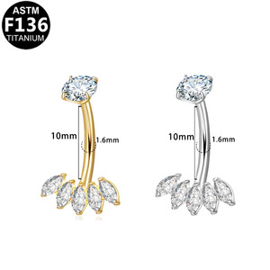 Anneau de nombril en alliage de titane, forme cœur et lune, serti de cristaux, bijoux de piercing pour nombril, bijoux de corps tendance - Product Image 4