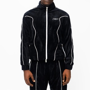 High Quality Windbreaker Tracksuit 2 Piece Velvet <b>Zip</b> <b>up</b> <b>Jackets</b> and Pants Reflective Stripe Custom Velour Tracksuits for Men - Product Image 1
