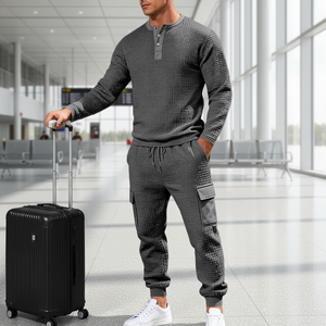 Ensemble sweat-shirt et pantalon <span class=keywords><strong>Henry</strong></span> rétro pour homme, style américain, ample, épais, texturé, color block, printemps-automne - Product Image 1