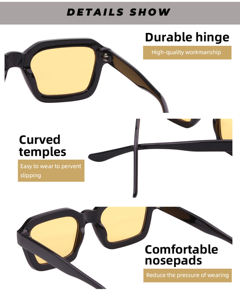 Lunettes de soleil de luxe rétro avec verres jaunes, monture carrée, branches en CP, unisexe, protection UV 400, pour l'été, de créateur - Product Image 3