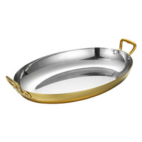 Plats de service en acier inoxydable 304 pour paella, avec double anse, pour steak, fruits de mer, salade