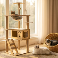 Meubles pour chats de créateurs en gros, en bois massif avec marches antidérapantes, arbre à chat pour marque privée