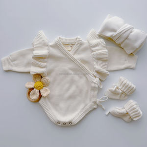 Tutine Kimono a maglia sottile per bambino cravatta laterale body in maglia Fine 0-6 mesi tutine ricamate stivaletti cappello lavorato a maglia - Product Image 2