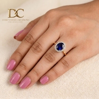 Bague de luxe élégante en or massif 14 carats avec diamant de laboratoire et saphir bleu royal, bijoux fins pour femmes, fabricant de bijoux de mariage