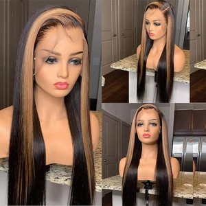 Perruque Lace Frontal Closure sans colle, pré-épilée, avec bande frontale Skunk, couleur <span class=keywords><strong>blond</strong></span> miel, <span class=keywords><strong>cheveux</strong></span> humains vierges bruts brésiliens, ultra-lisses - Product Image 4