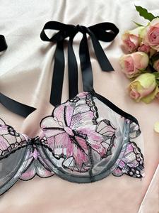 Лидер продаж, новый комплект прозрачного кружевного бюстгальтера и стринги с вышивкой бабочкой - Product Image 4