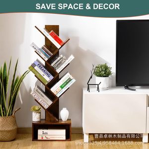 Wooden Creative <b>Tree</b>-Shaped Bookshelf, Simple Floor <b>Standing</b> Storage Rack for Children and Home Use, Solid Wood Small Bookcase - Product Image 4