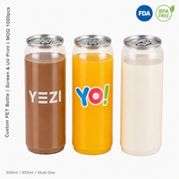Botella de Plástico PET Redonda para Jugo, Apta para Alimentos, con Tapa de Aluminio con Anillo de Apertura, para Bebidas y Refrescos, Superficie Serigrafiada
